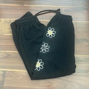 Garage Black Jogger Sweatpants with Floral Print